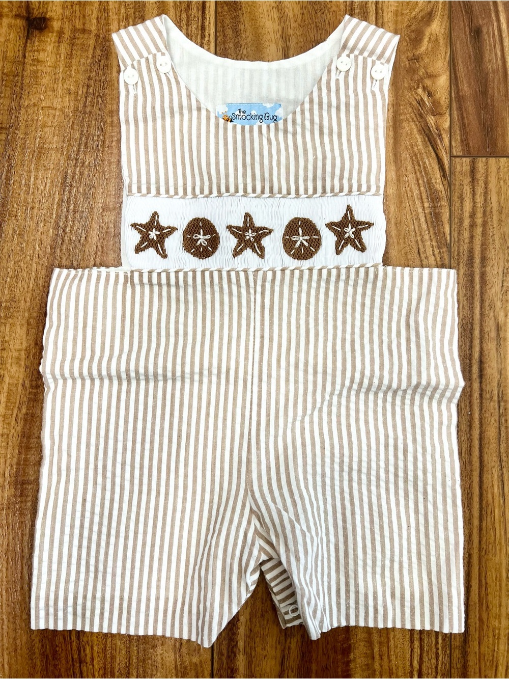 The Smocking Bug Smocked Shell/Starfish Romper Cotton Striped Size 18M